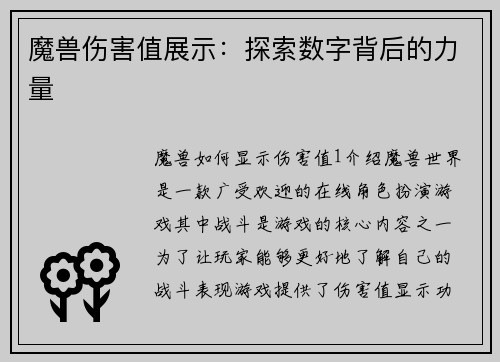 魔兽伤害值展示：探索数字背后的力量